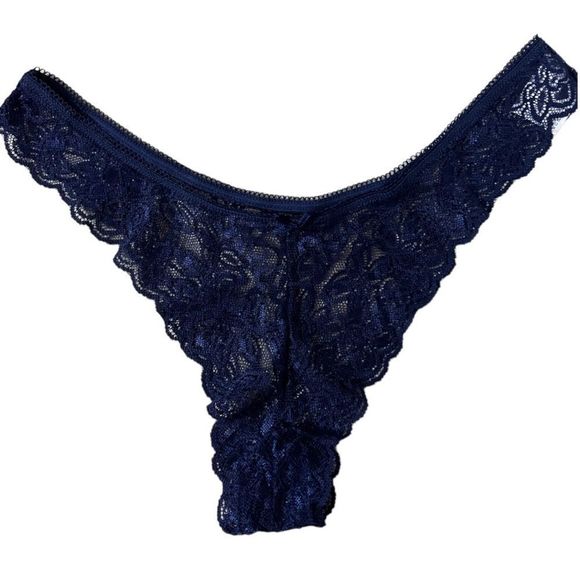 Navy Blue Lace Cheeky Panty Sz L - Picture 1 of 3